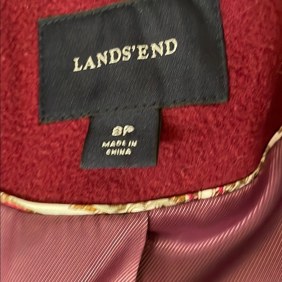 Lands' End Red Wool Blend Trench Coat with Notched Lapel and Pocket, 8P - Picture 4 of 12